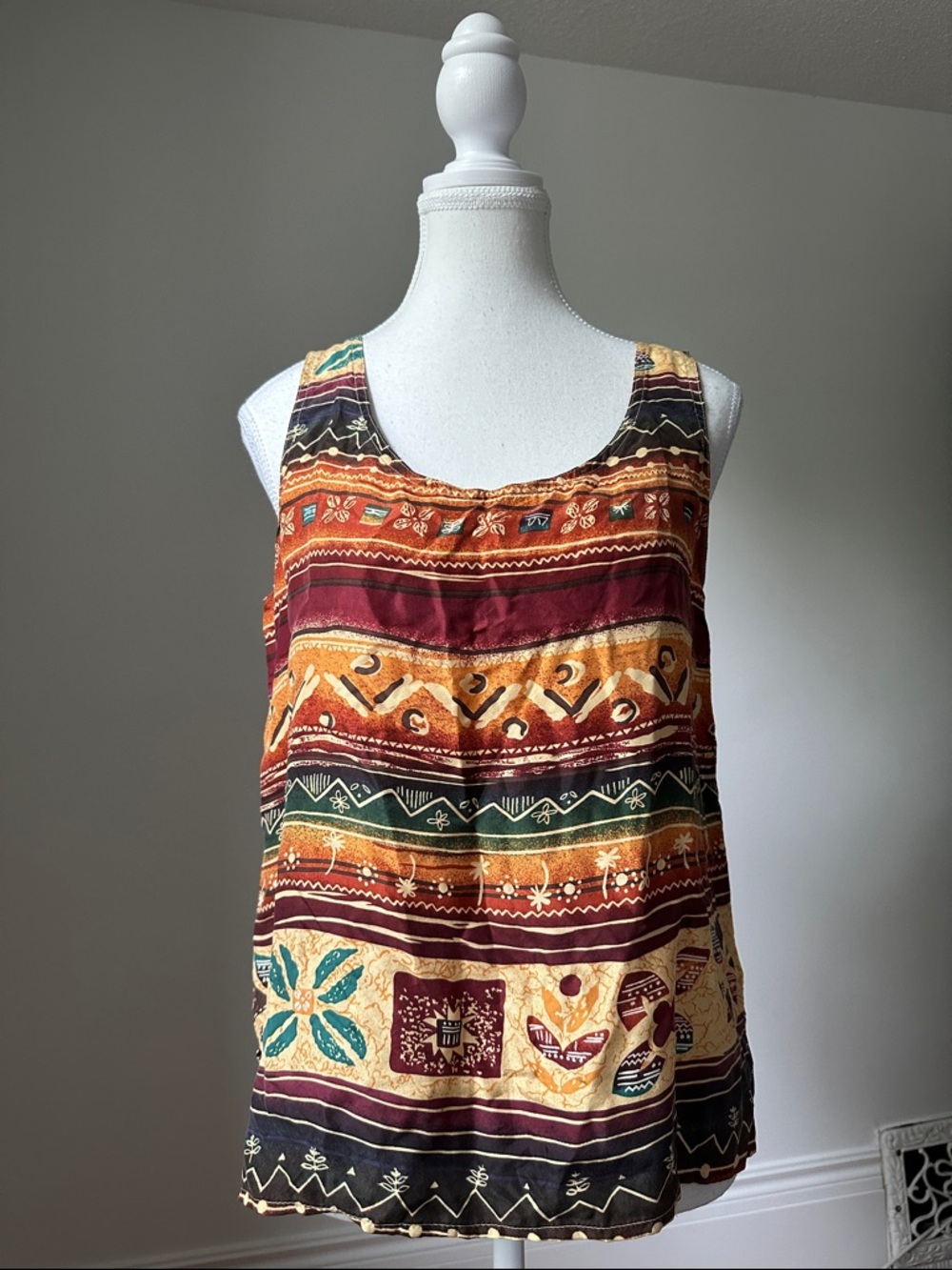NEW YORK STUDIO Vintage 100% Silk Safari Geometric Summer‎ Tank Medium